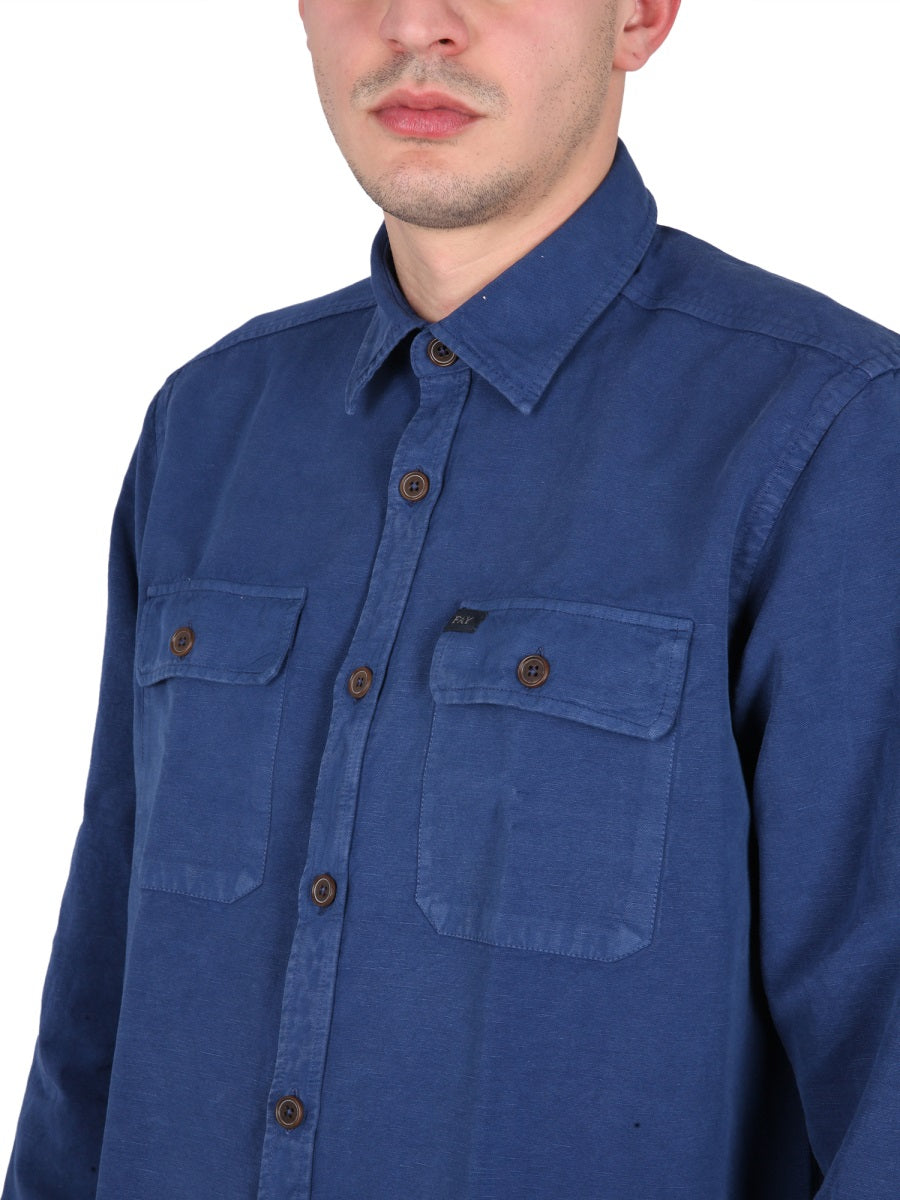 Fay Cotton-Linen Blend Shirt — Blue, view 4