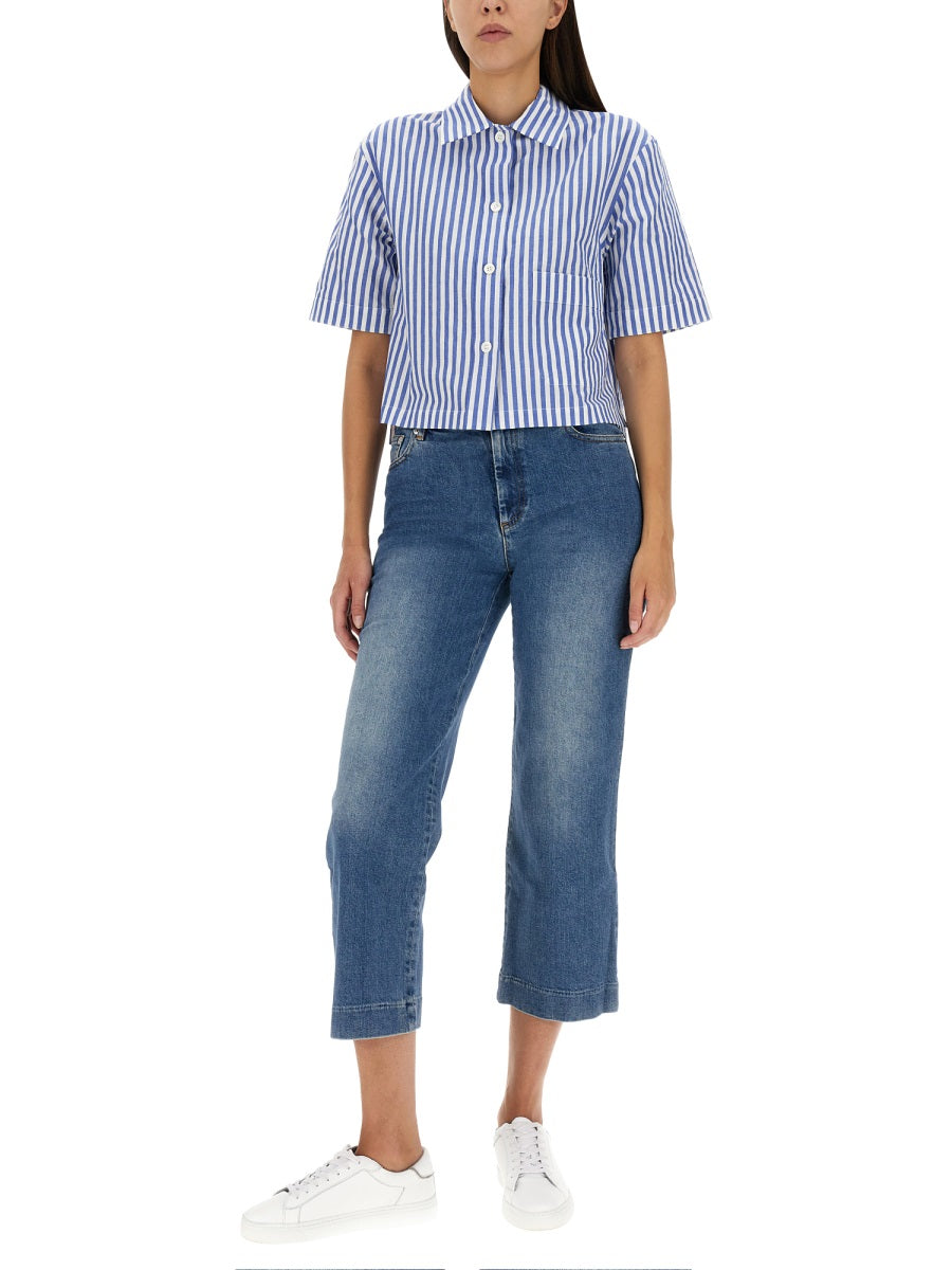 Margaret Howell Candy Stripe Shirt — Blue, view 4