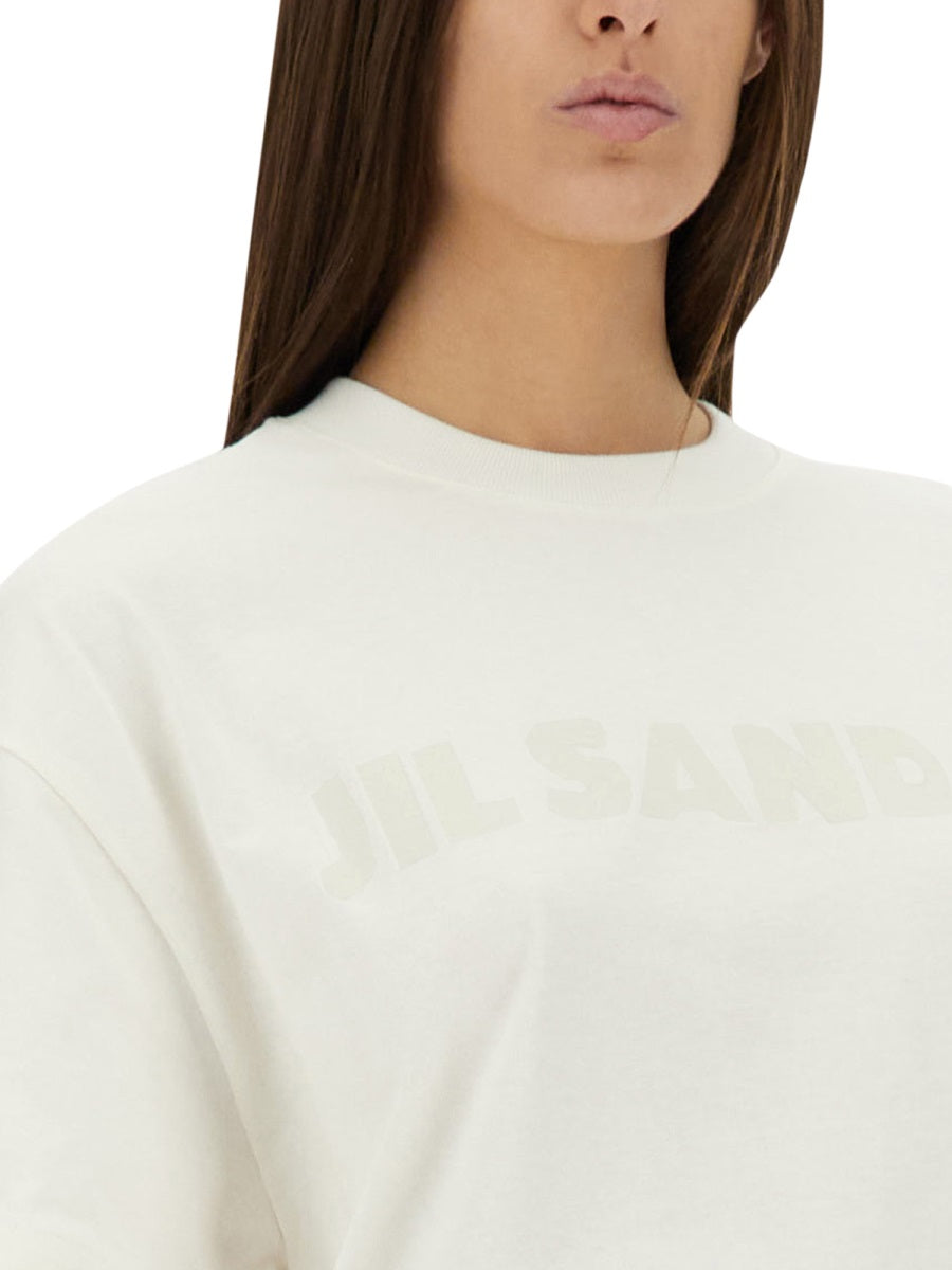 Jil Sander Logo-Embroidered Cotton T-Shirt — White, view 2