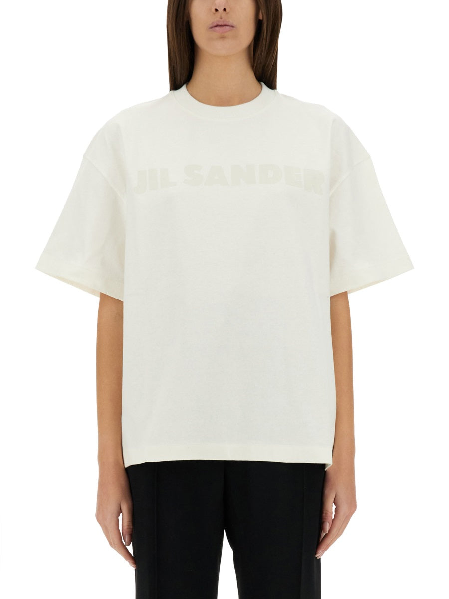 Jil Sander Logo-Embroidered Cotton T-Shirt — White, view 3