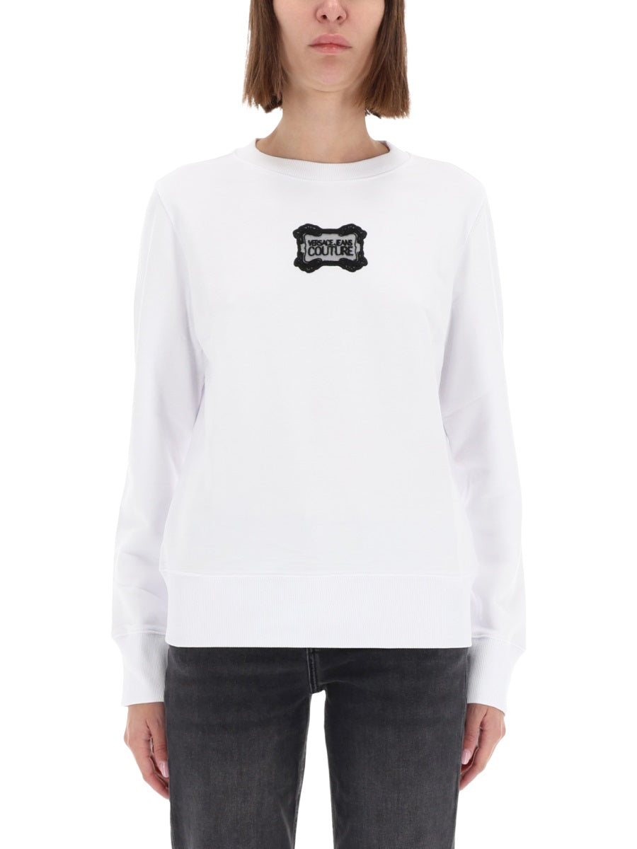 Versace Jeans Couture Baroque Logo Patch Sweatshirt — White, view 3