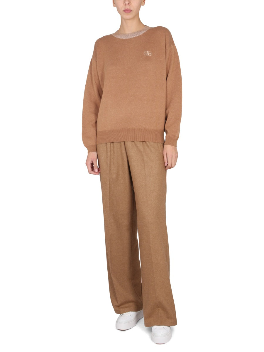Ballantyne Embroidered Logo Sweater — Beige, view 3