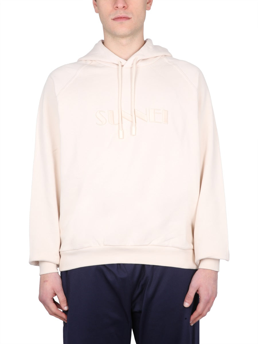 Sunnei Cotton Drawstring Hoodie — Beige, view 2