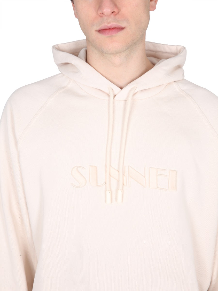 Sunnei Cotton Drawstring Hoodie — Beige, view 4