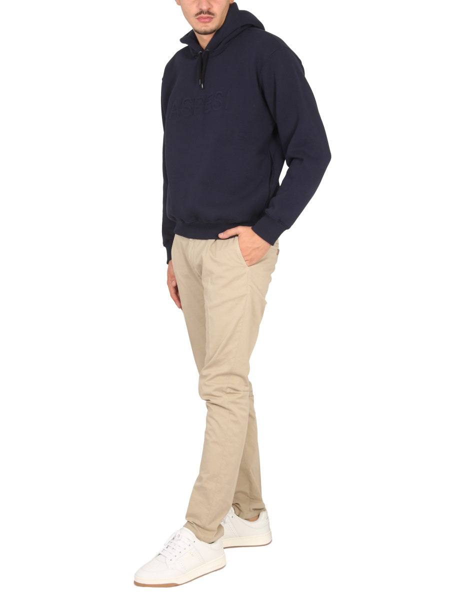 Aspesi Logo Drawstring Hood Sweatshirt — Blue by Aspesi