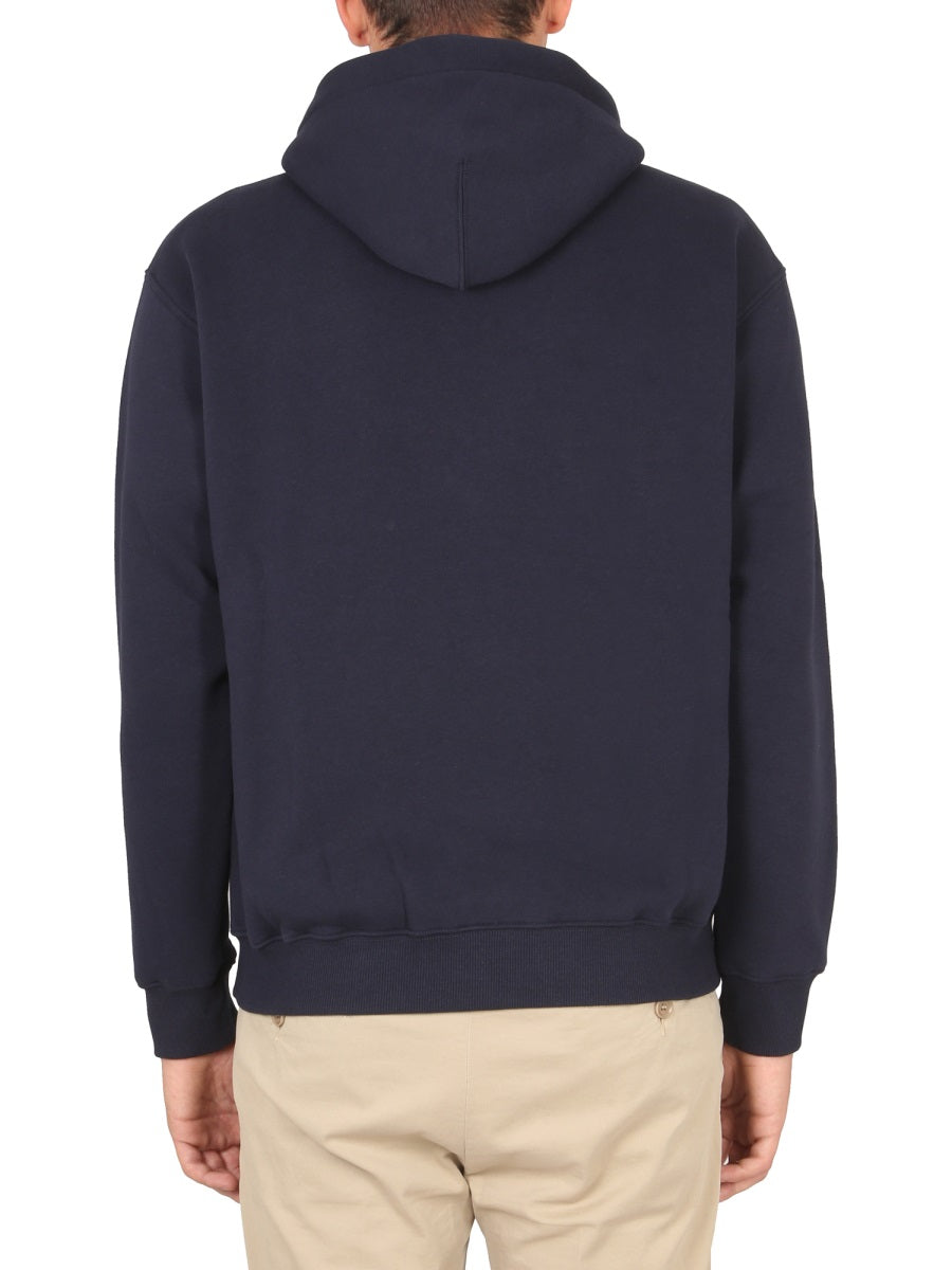Aspesi Logo Drawstring Hood Sweatshirt — Blue, view 3