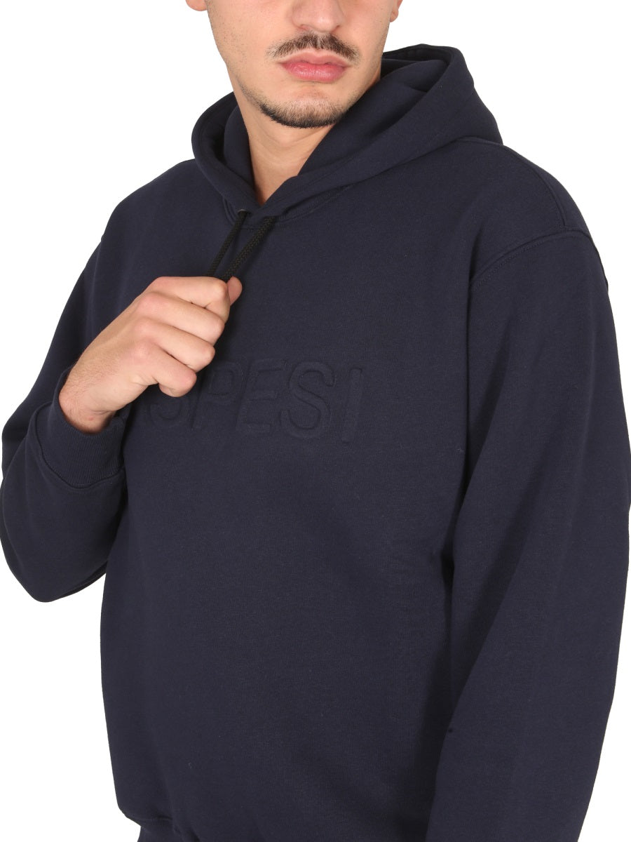 Aspesi Logo Drawstring Hood Sweatshirt — Blue, view 4