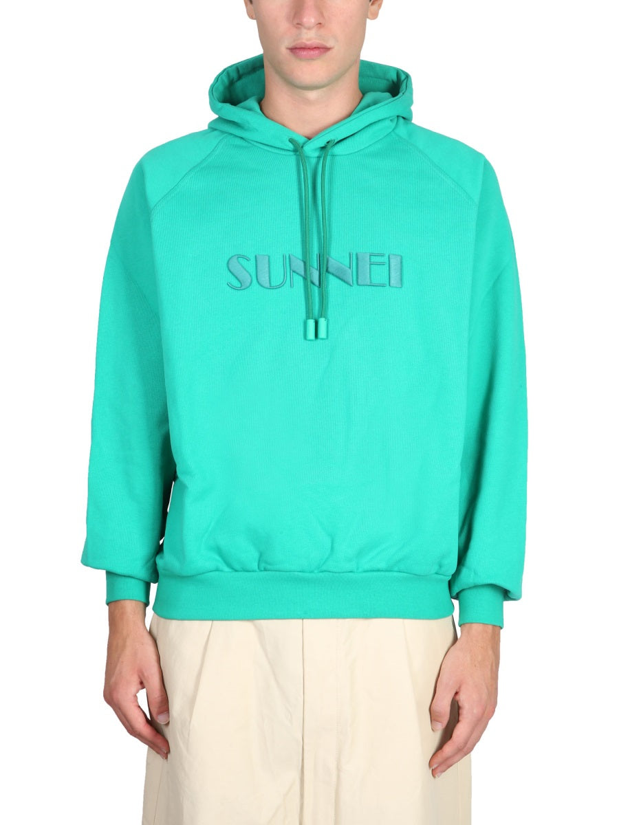 Sunnei Logo Cotton Sweatshirt — Green, view 2