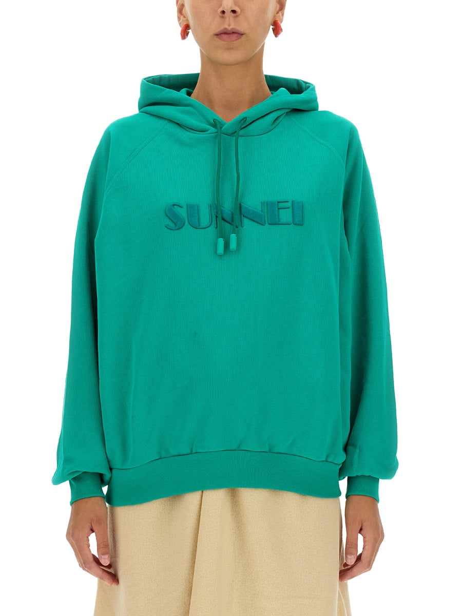 Sunnei Logo Cotton Sweatshirt — Green, view 7