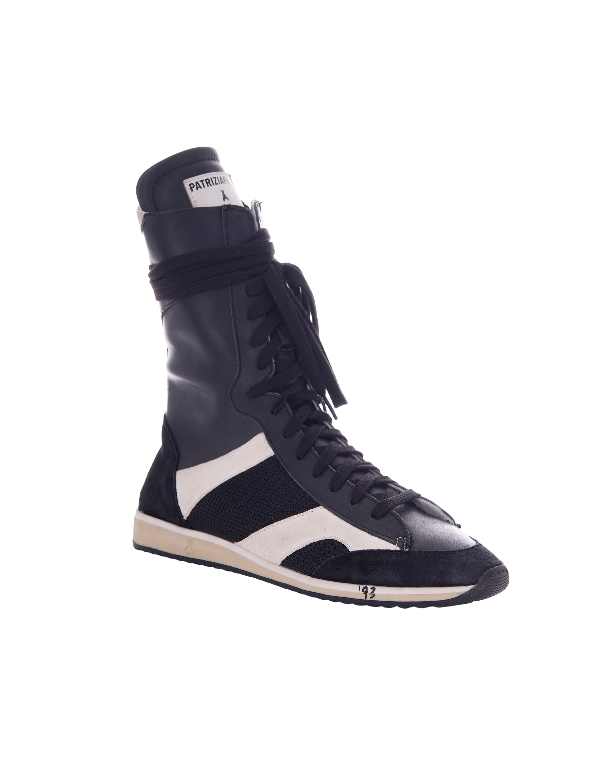 Patrizia Pepe Leather and Suede High-Top Sneaker — Black, view 2