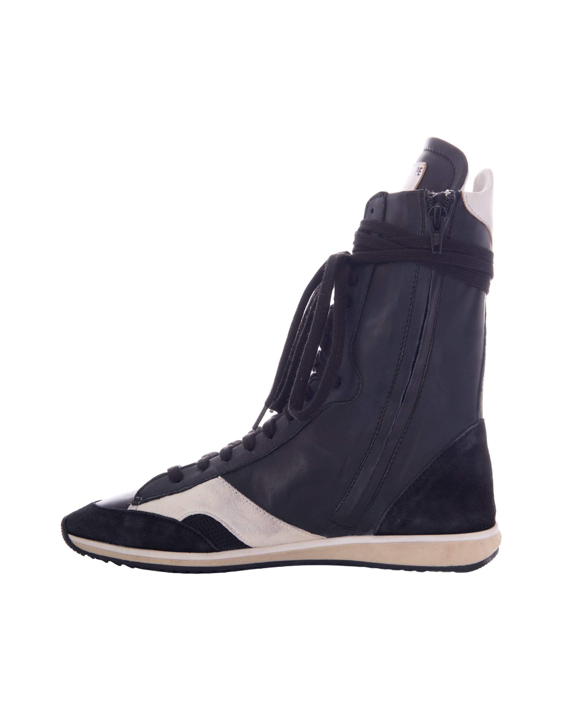Patrizia Pepe Leather and Suede High-Top Sneaker — Black, view 3