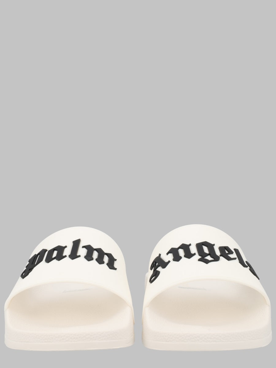 Palm Angels Rubber Logo Slides — White by Palm Angels