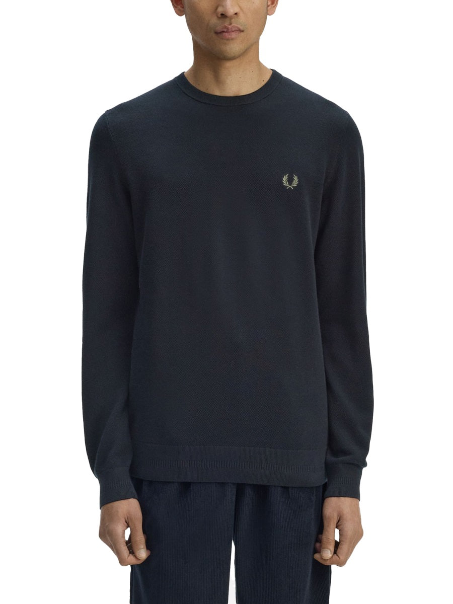 Fred Perry Cotton Logo Jersey Sweatshirt — Blue, view 2