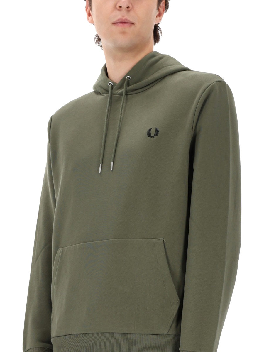 Fred Perry Cotton Hoodie — Green, view 2