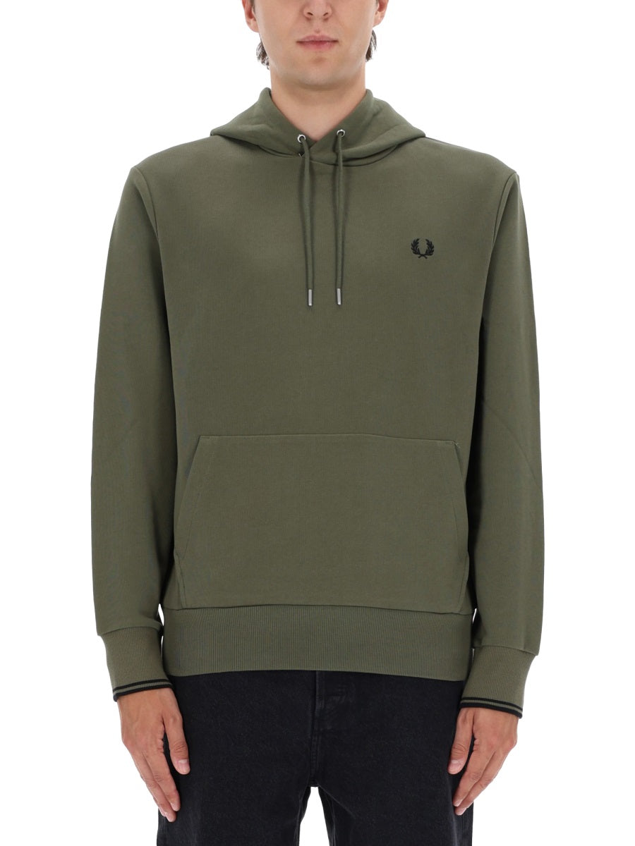Fred Perry Cotton Hoodie — Green, view 3