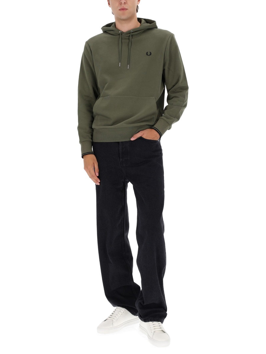 Fred Perry Cotton Hoodie — Green, view 4
