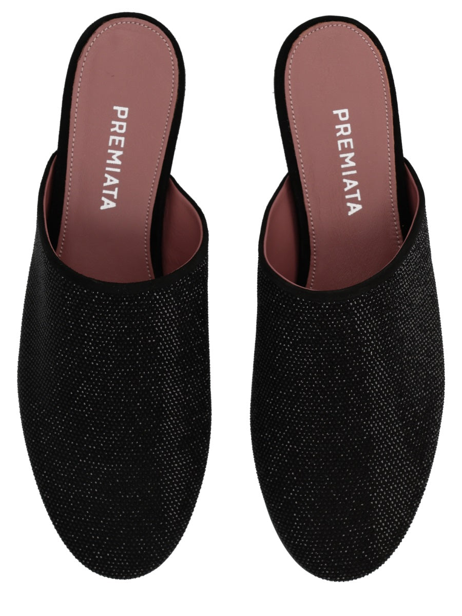Premiata Leather With Rhinestones Slipper — Black, view 3