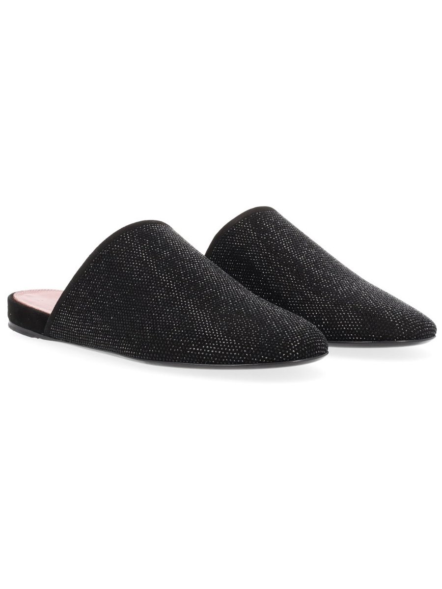 Premiata Leather With Rhinestones Slipper — Black, view 6