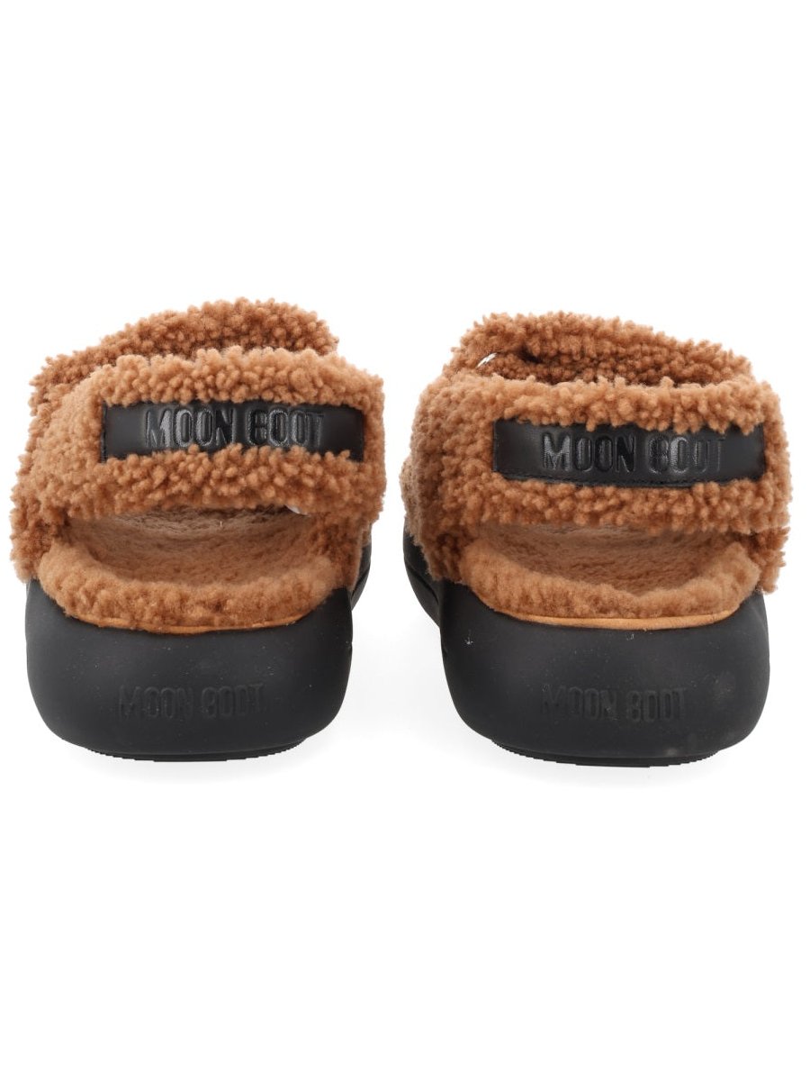 Moon Boot Shearling Sheep Leather Sandal — Brown, view 2