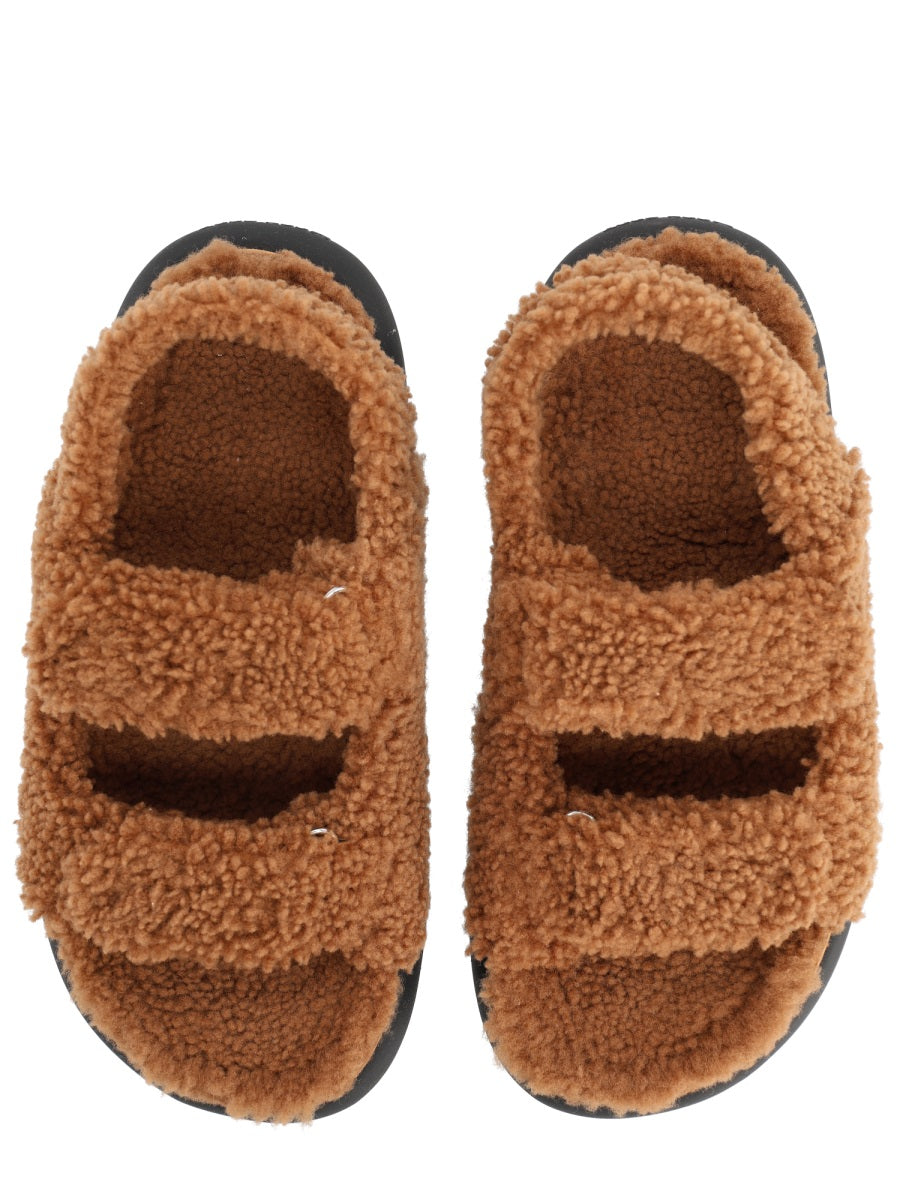 Moon Boot Shearling Sheep Leather Sandal — Brown, view 3