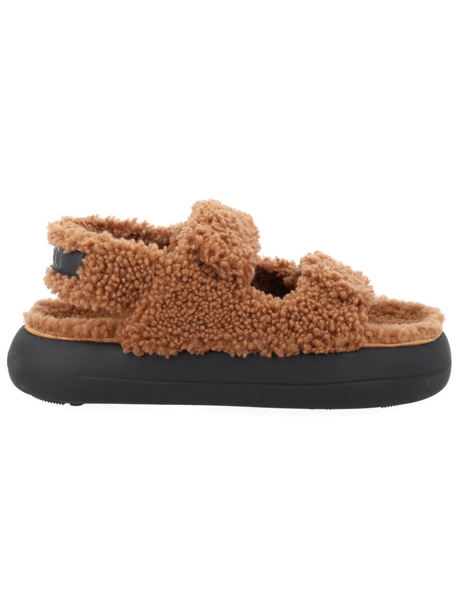 Moon Boot Shearling Sheep Leather Sandal — Brown, view 5