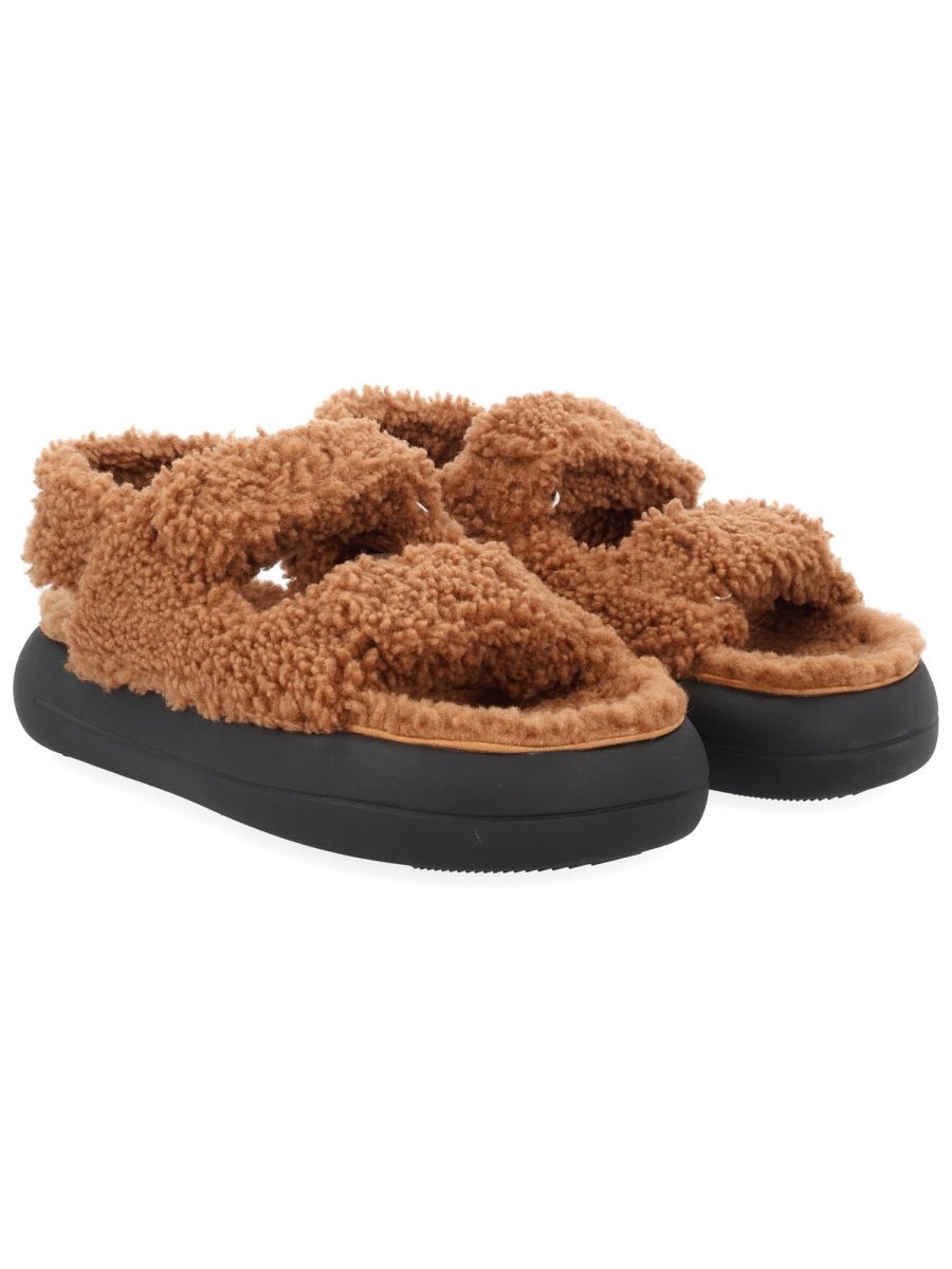 Moon Boot Shearling Sheep Leather Sandal — Brown, view 6