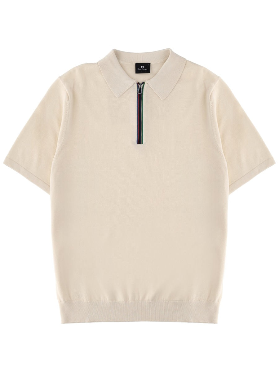Ps Paul Smith Zip-Front Organic Cotton Polo Shirt — White by Ps Paul Smith