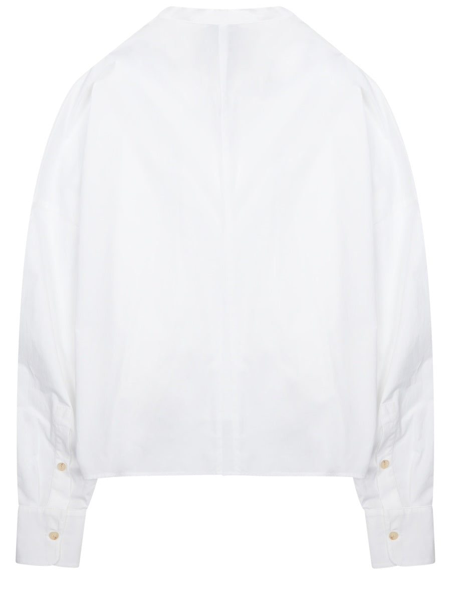 Alysi Bow-Neck Cotton Shirt — White, view 2