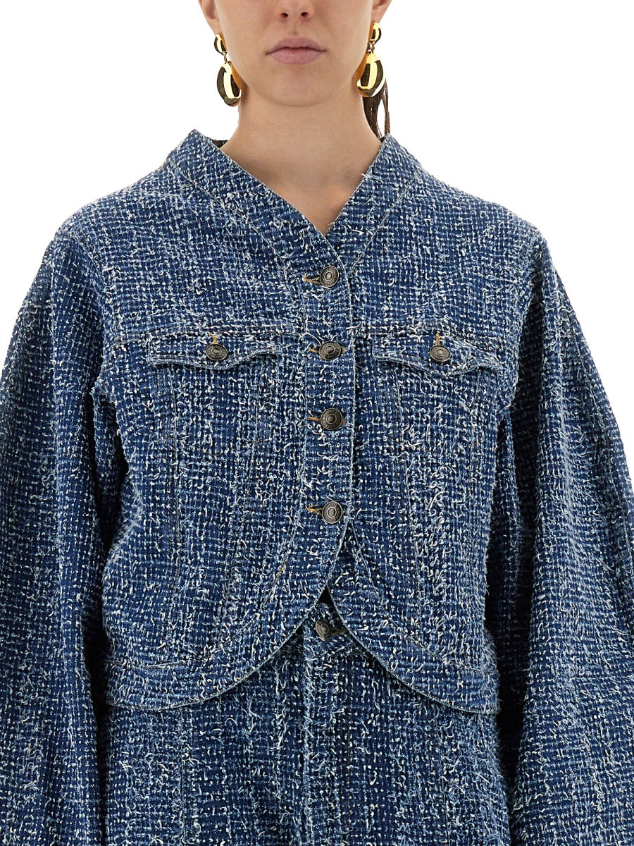Rotate Birger Christensen Round Sleeve Cotton Jacket — Blue, view 2