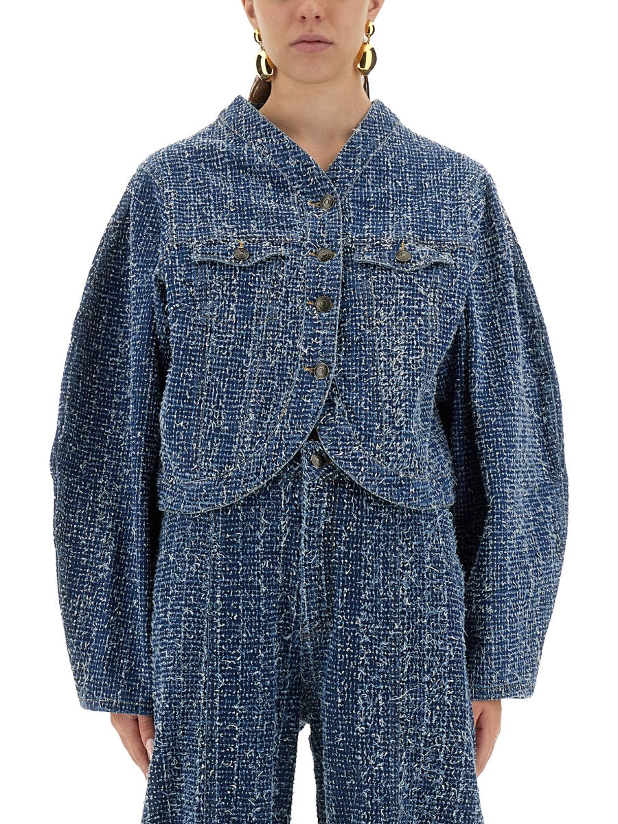 Rotate Birger Christensen Round Sleeve Cotton Jacket — Blue, view 3