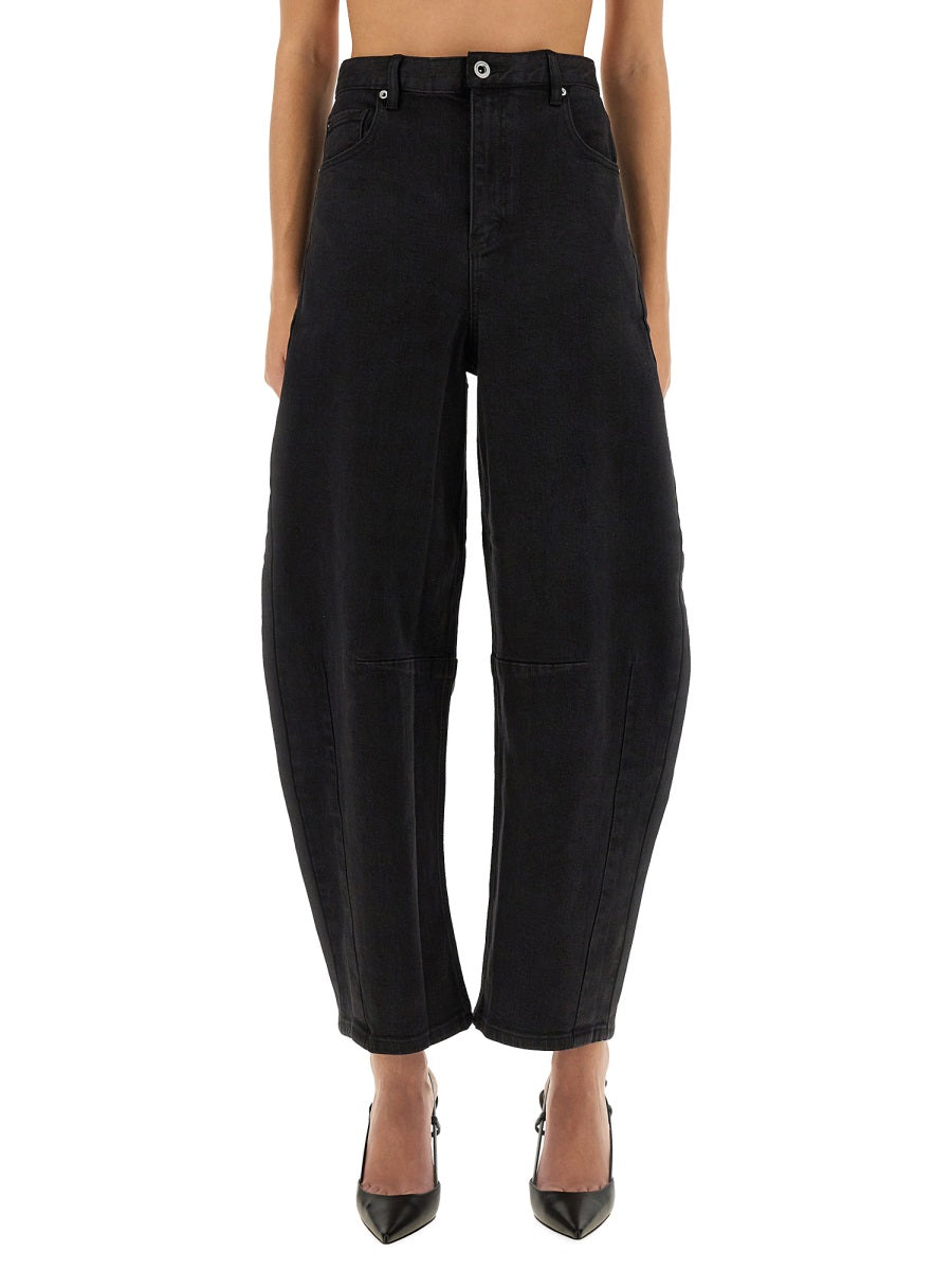 Self-Portrait Barrel Leg Jeans — Black, view 2