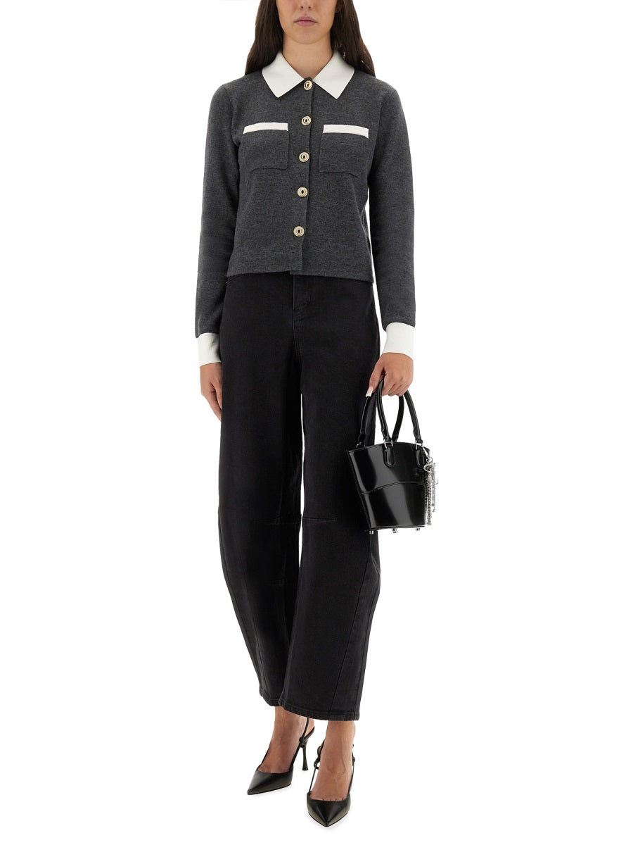 Self-Portrait Barrel Leg Jeans — Black, view 3