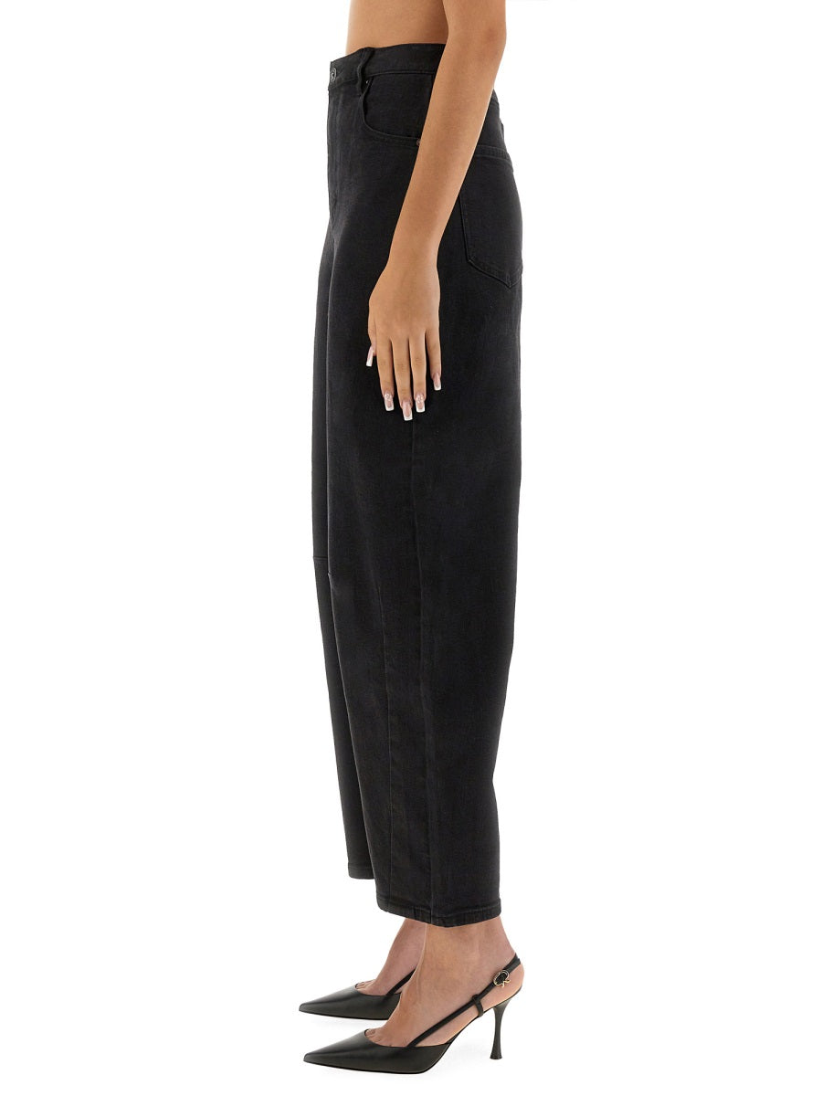 Self-Portrait Barrel Leg Jeans — Black, view 4