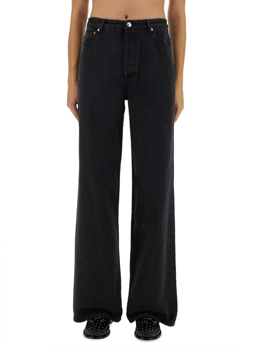 A.P.C. Wide Leg Cotton Jeans — Black, view 2