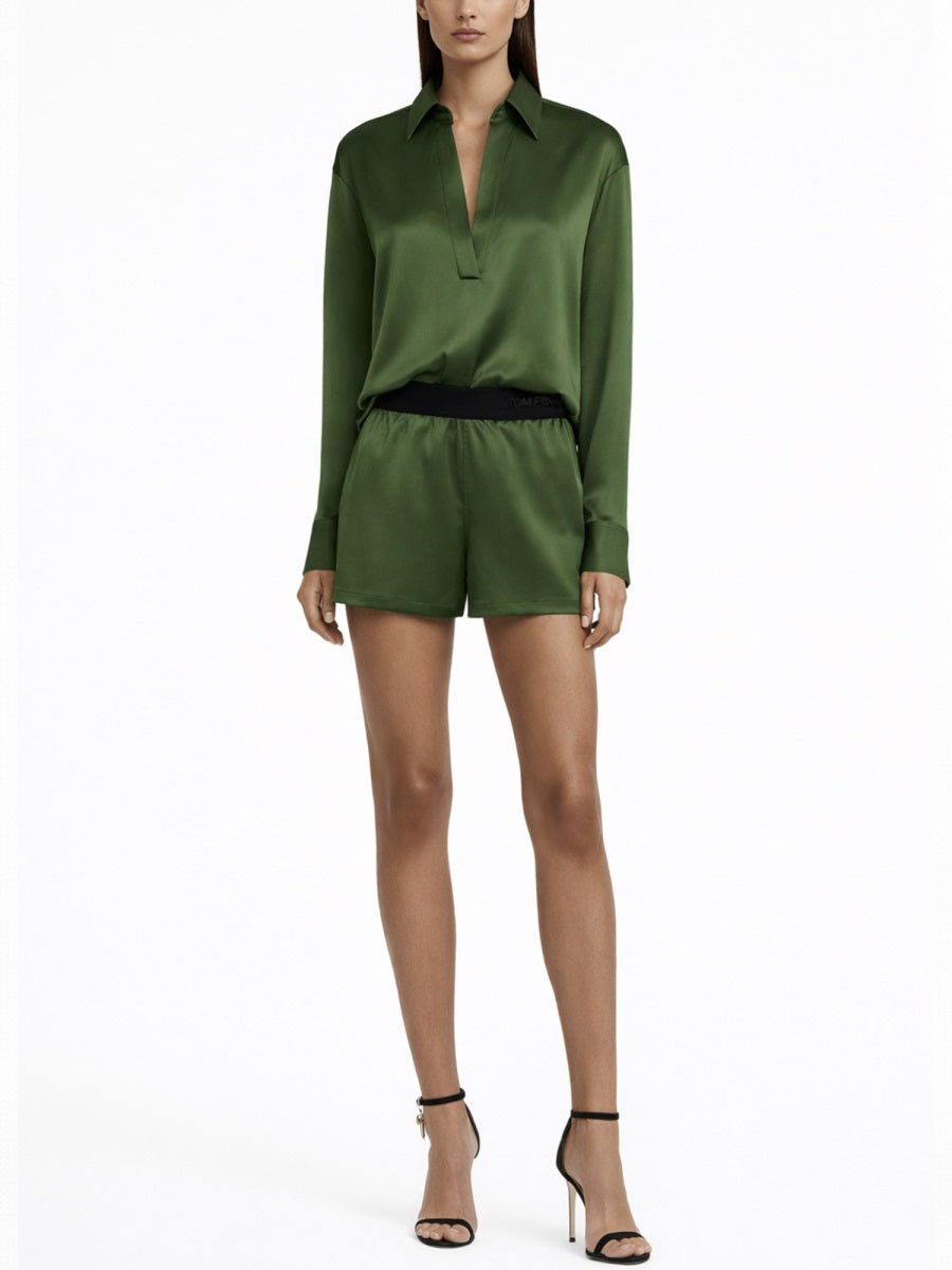 Tom Ford Silk Pajama Shorts — Green, view 2