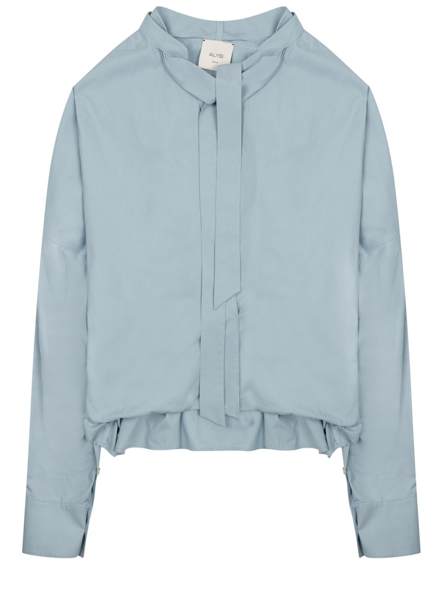 Alysi Bow-Collar Cotton Shirt — Azure by Alysi