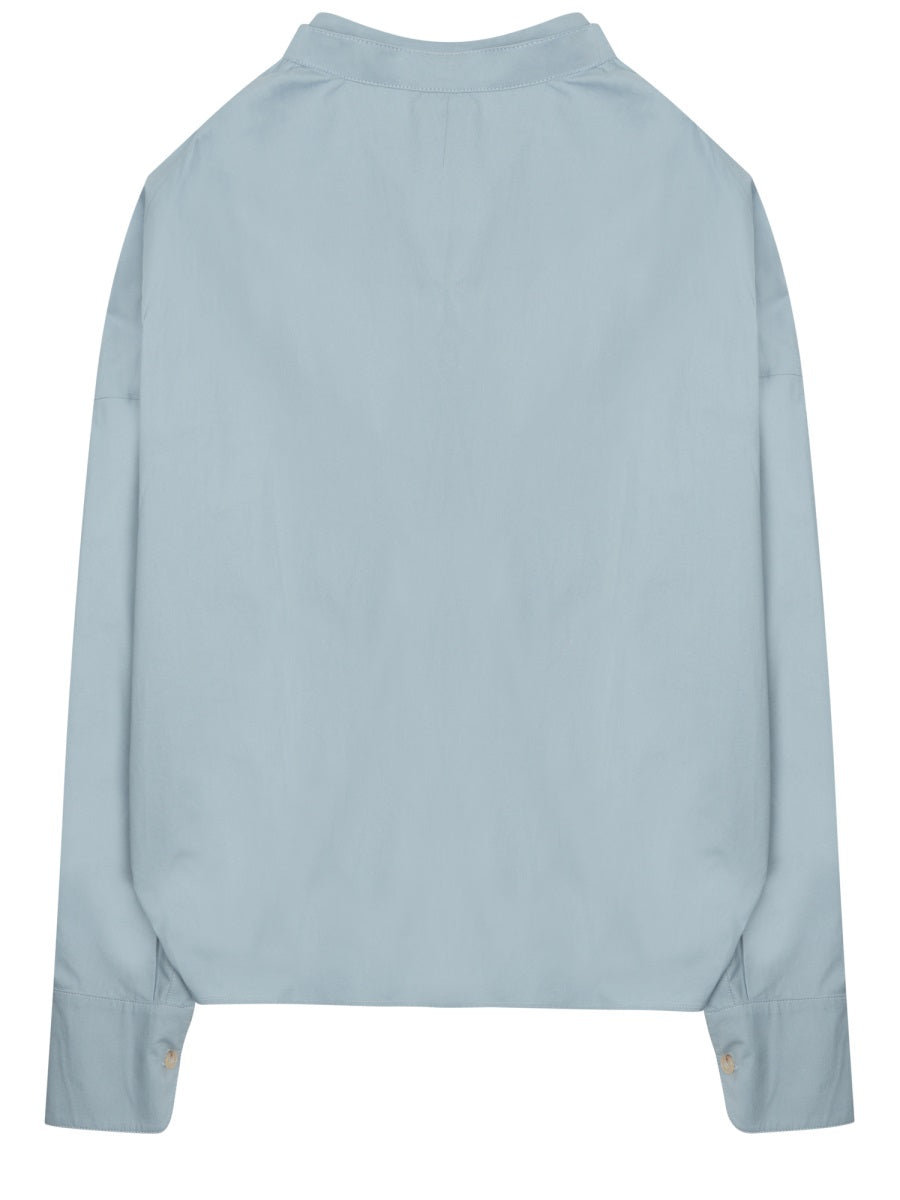 Alysi Bow-Collar Cotton Shirt — Azure, view 2