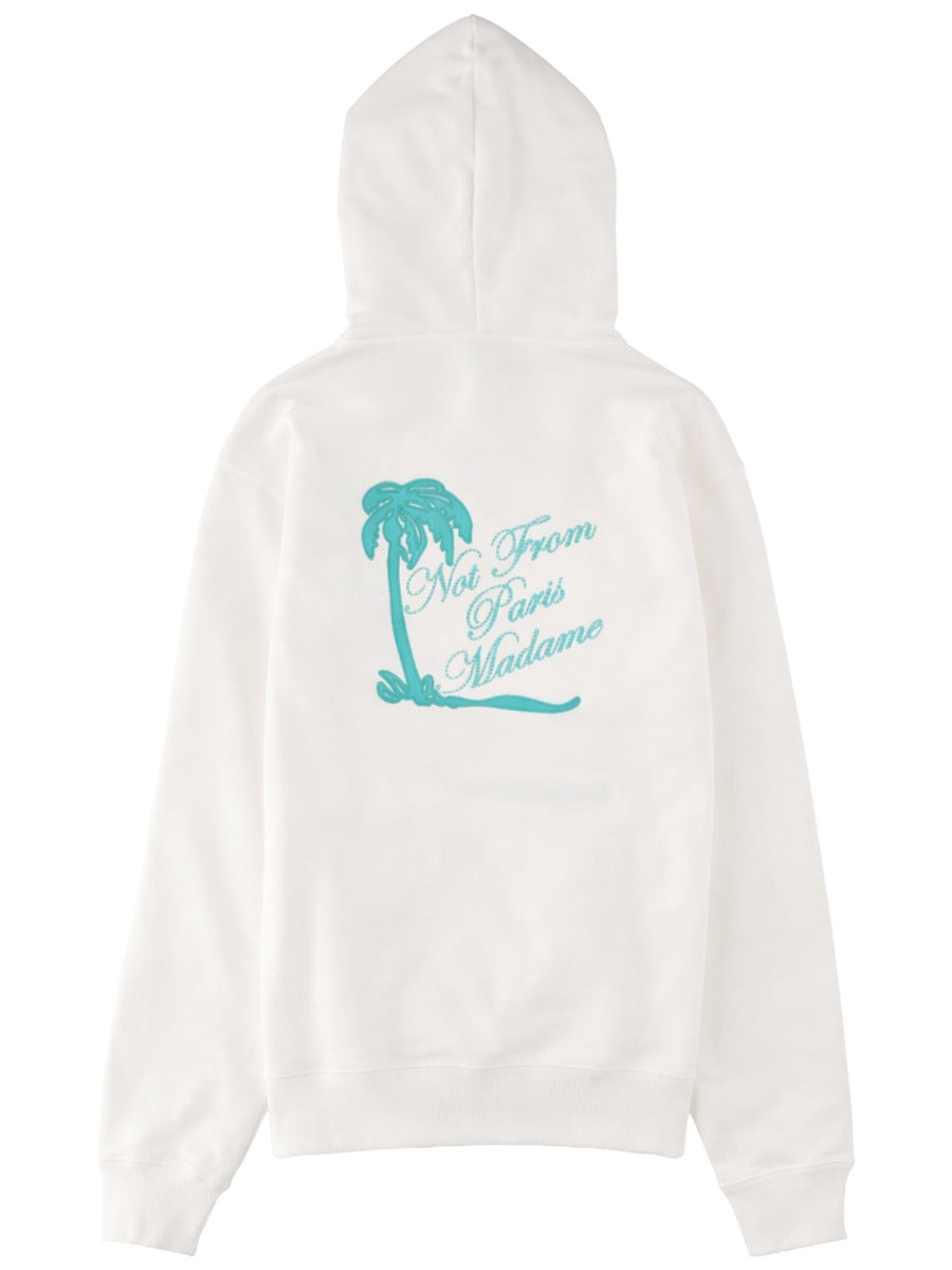 DrôLe De Monsieur Slogan Palm Print Sweatshirt — White, view 2