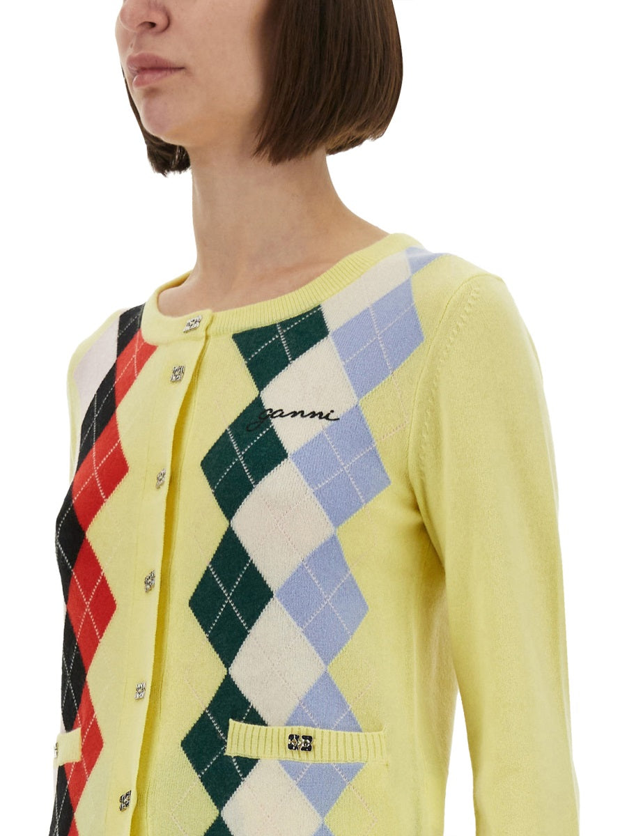 Ganni Jacquard Cashmere Cardigan — Multicolor, view 2