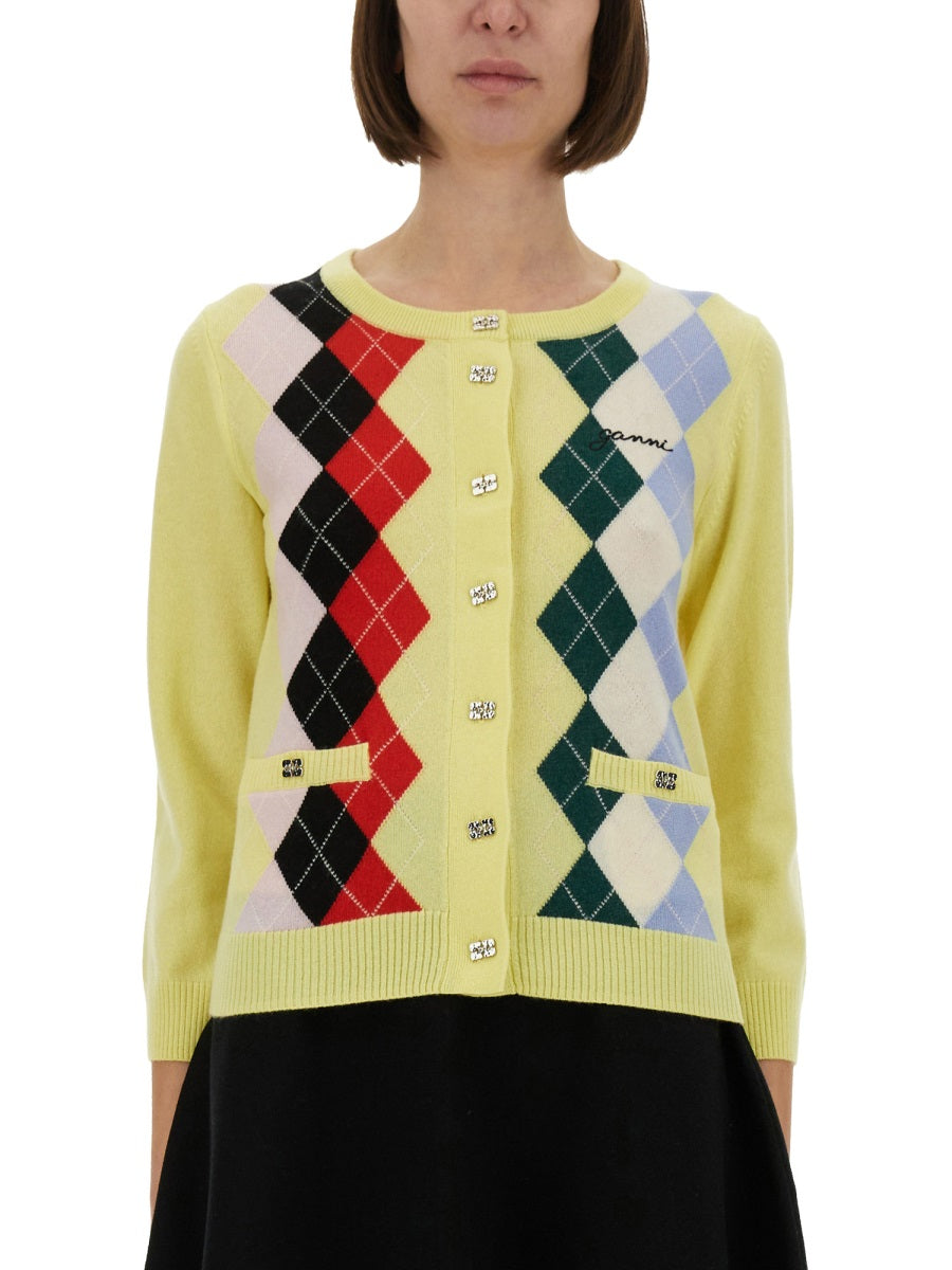 Ganni Jacquard Cashmere Cardigan — Multicolor, view 3