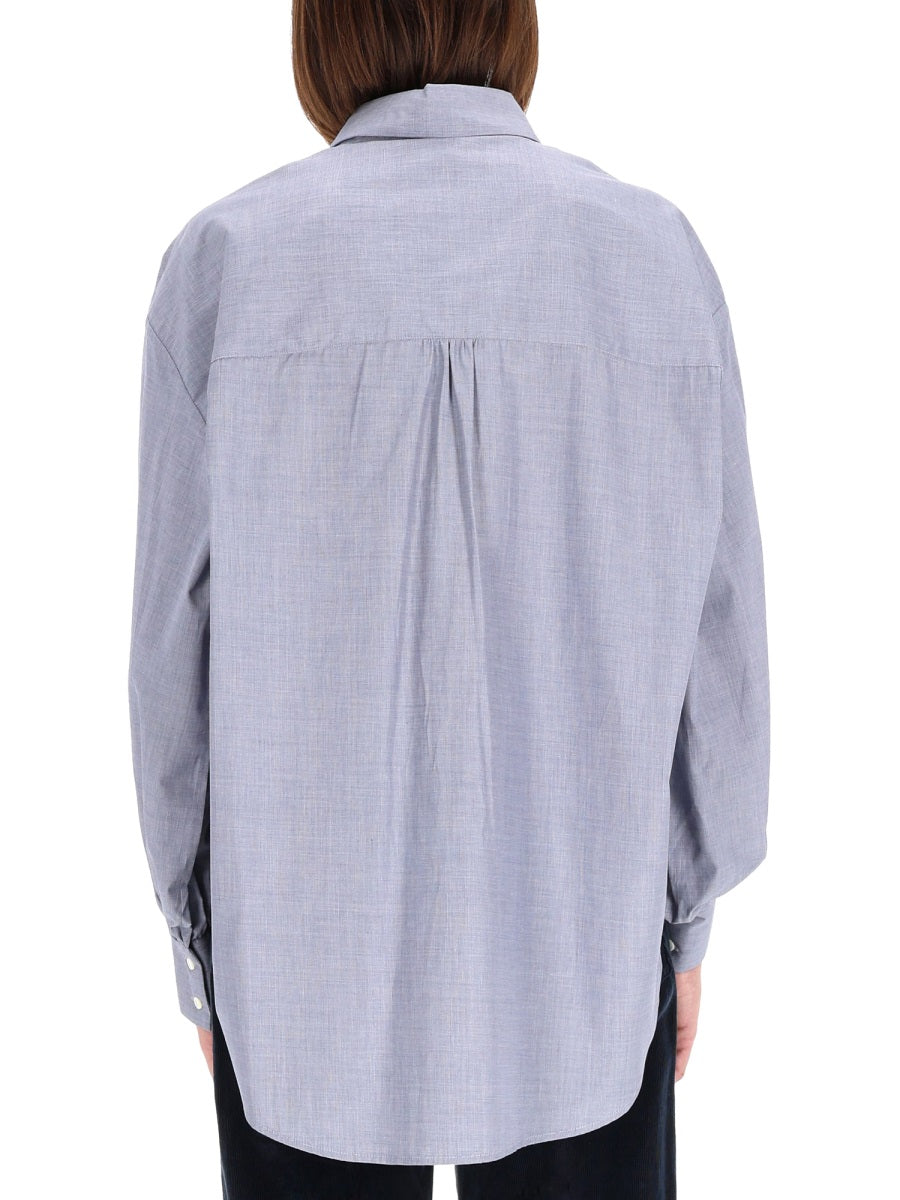 Aspesi High Collar Cotton Shirt — Blue by Aspesi
