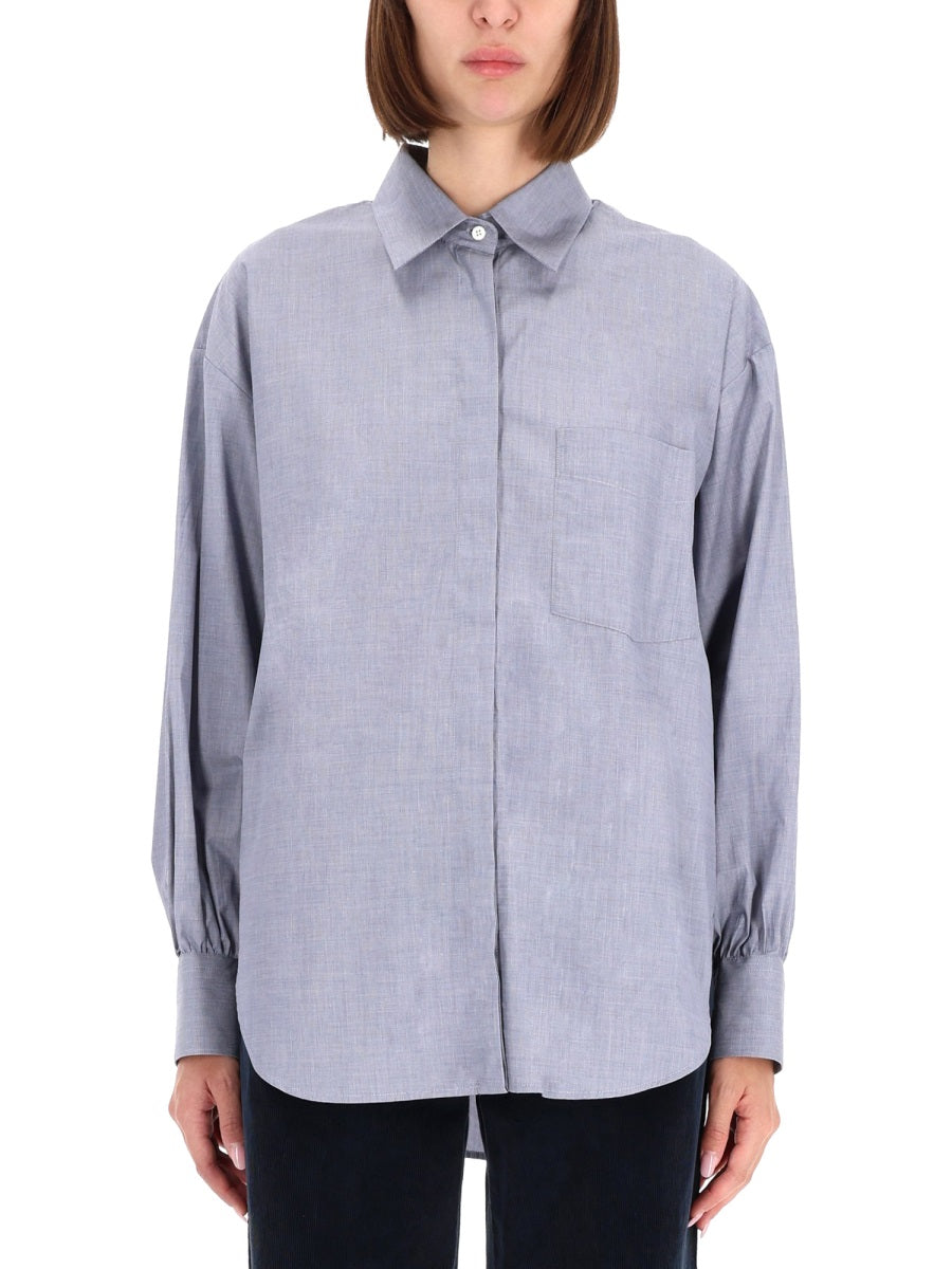 Aspesi High Collar Cotton Shirt — Blue, view 2