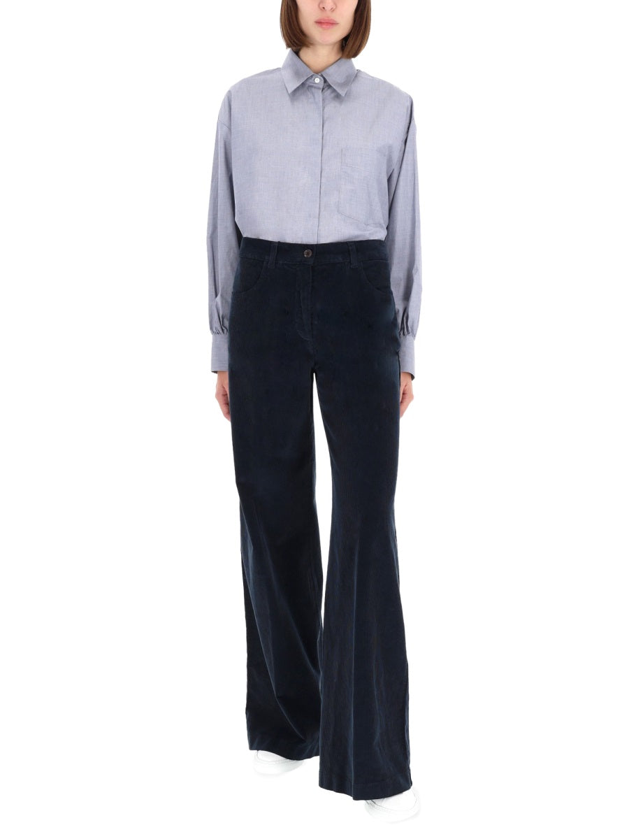 Aspesi High Collar Cotton Shirt — Blue, view 3