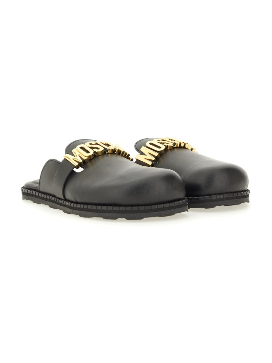 Moschino Leather Logo Sabot — Black by Moschino