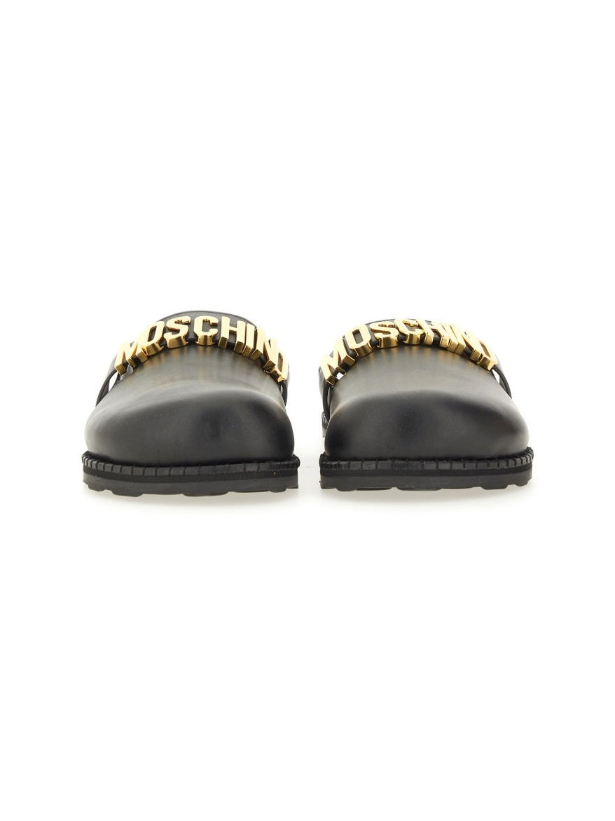 Moschino Leather Logo Sabot — Black, view 3