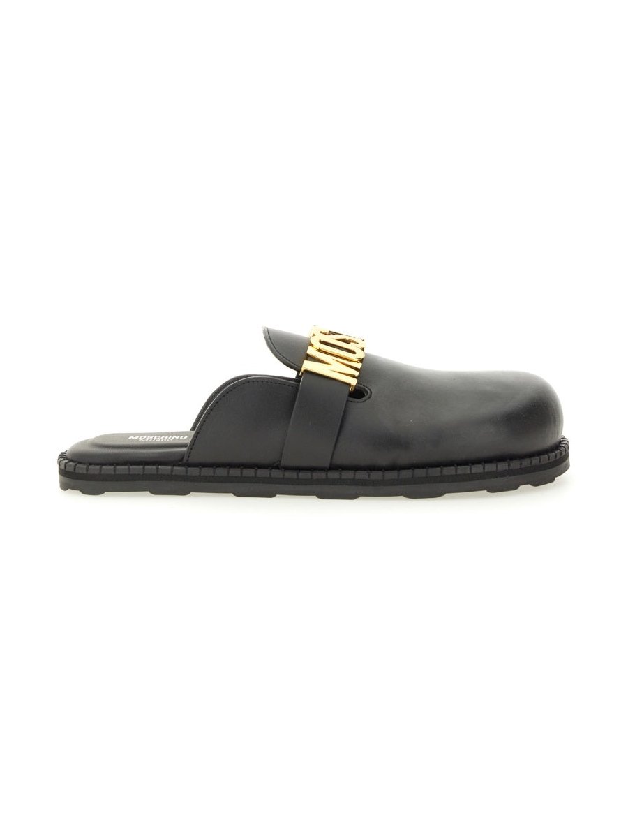 Moschino Leather Logo Sabot — Black, view 4