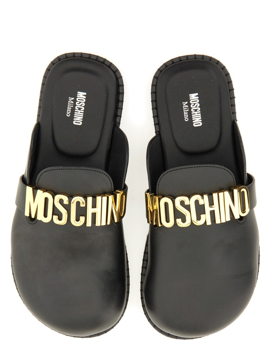 Moschino Leather Logo Sabot — Black, view 6