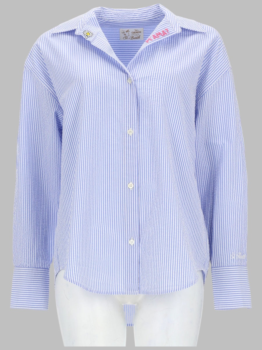 Mc2 Saint Barth Striped Cotton with Embroidery Shirt — Blue by MC2 Saint Barth