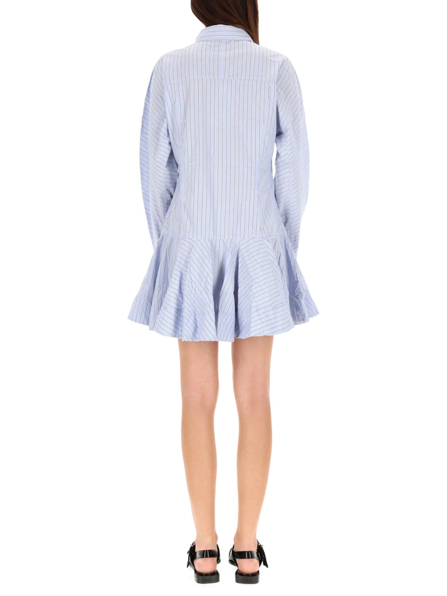 Ganni Striped Organic Cotton Dress — Blue by Ganni