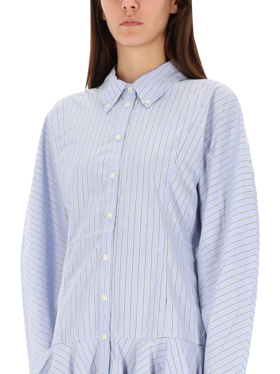 Ganni Striped Organic Cotton Dress — Blue, view 2